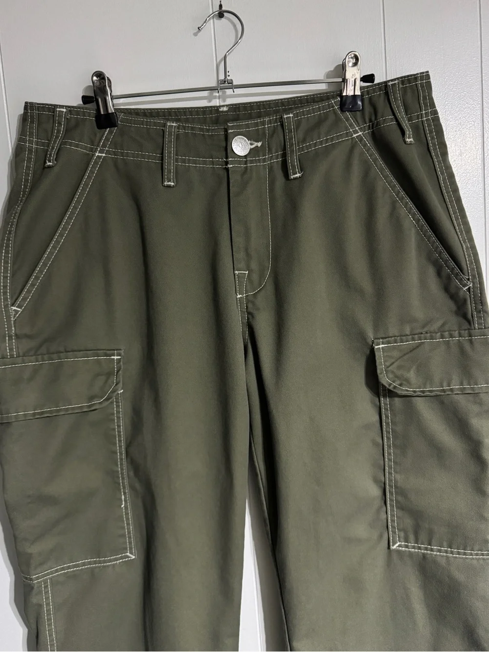 True Religion Olive Green Cargo Pants 30 Cotton Twill Regular Fit Button Zip